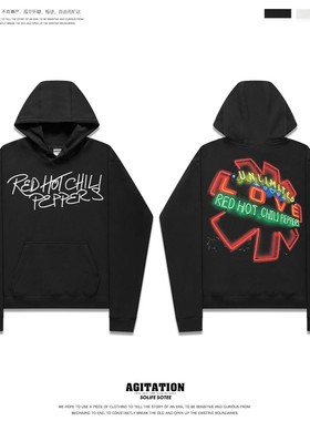 RHCP红辣椒乐队欧美摇滚连帽套头卫衣男女新款潮牌上衣服学生休闲