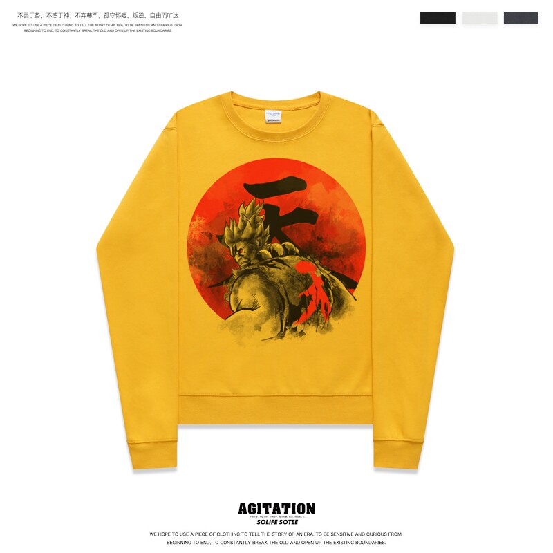 日系秋冬漫画游戏印花卫衣男潮圆领外套潮流ins百搭潮牌长袖街霸