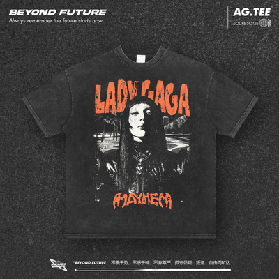 Vintage欧美潮牌LadyGaga美式高街宽松中性重磅复古水洗短袖T恤