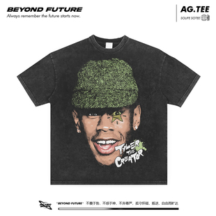 Tyler水洗做旧复古宽松潮牌嘻哈说唱hiphop高街美式重磅中性短袖
