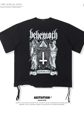 暗黑金属摇滚印花oversize宽松高街短袖T恤半袖男女上衣BEHEMOTH