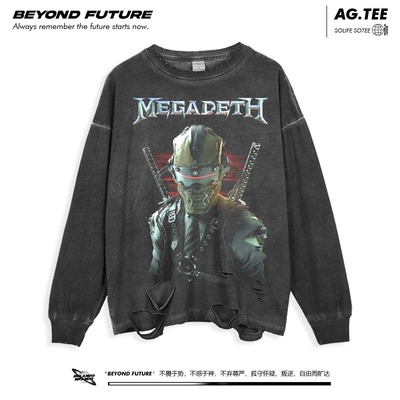 落肩长袖oversize青年水洗破洞