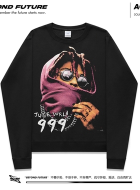 juice wrld嘻哈摇滚说唱hiphop无帽卫衣圆领男女长袖打底潮牌黑色