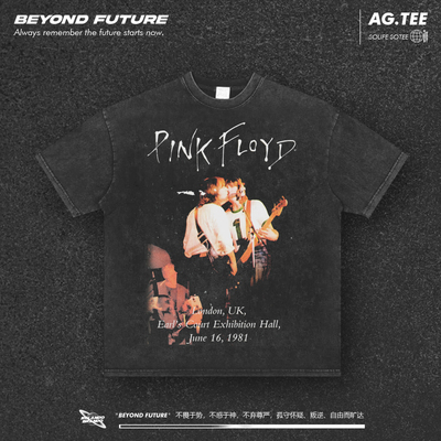 pinkfloyd1981水洗做旧oversize中性大码男女短袖T恤美式潮牌上衣