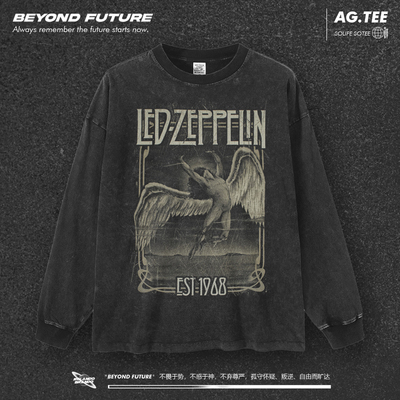 Led Zeppelin秋冬水洗做旧长袖中性男女上衣摇滚美式高街头宽松