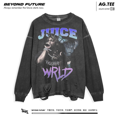 落肩长袖oversize水洗做旧