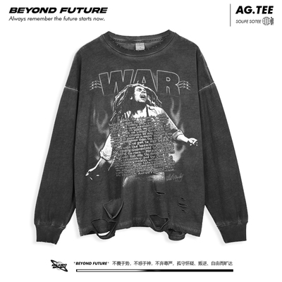 长袖oversize水洗做旧