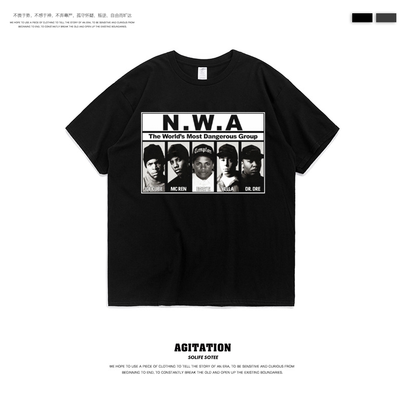 暗黑ins新款乐队字母印花夏装