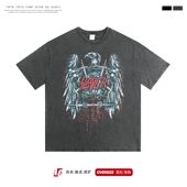 T恤男女上衣潮牌休闲ins新款 欧美式 摇滚做旧复古水洗短袖 slayer