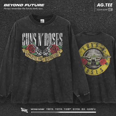 Guns N' Roses枪花长袖水洗做旧复古美式高街头中性oversize上衣