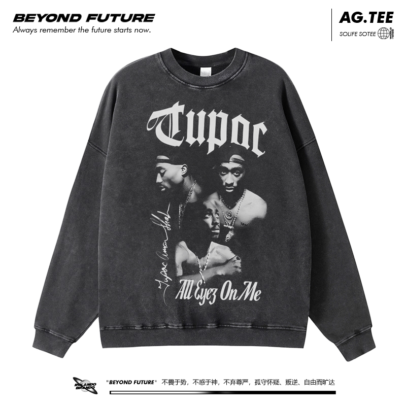 欧美摇滚宽松说唱套头卫衣无帽