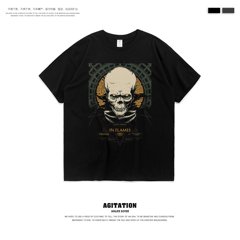 欧美街头ins夏季金属乐队短袖t恤