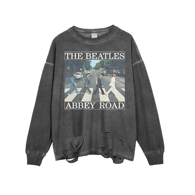 长袖青春流行破洞水洗复古