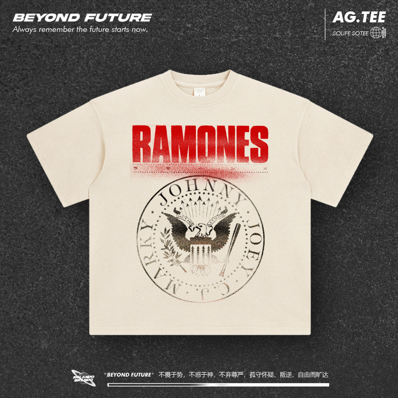ramones雷蒙斯摇滚水洗做旧宽松大码T恤男女中性上衣oversize