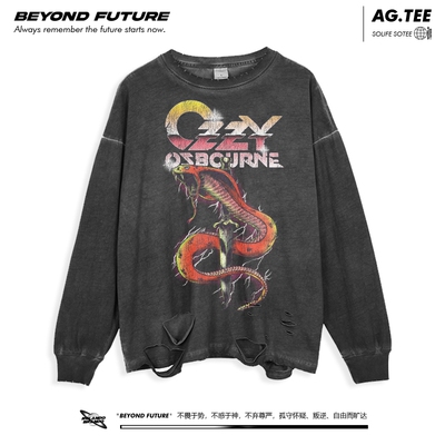 落肩长袖oversize水洗做旧