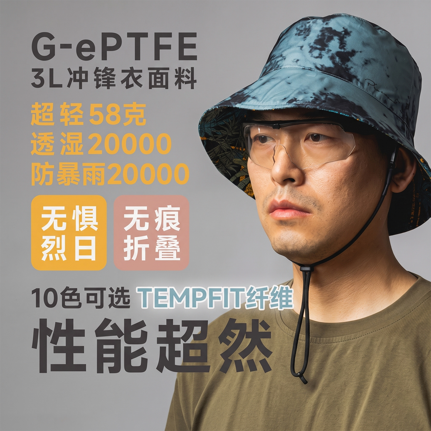 假日椰风G-ePTFE防晒防水渔夫帽户外超轻通勤旅游休闲垂钓 -5018 - 实物图