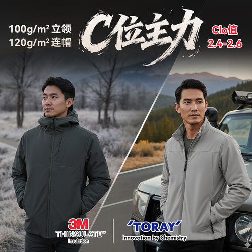 3M新雪丽KL金暖棉120g/㎡东丽轻语者立领连帽棉服防泼水-1026/28