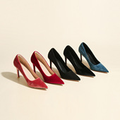 女细跟百搭尖头浅口舒适不累脚单鞋 2026年新款 高级丝绒绒面高跟鞋