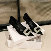 细跟尖头浅口气质时尚 正装 女鞋 小众布灵闪水钻方扣高跟鞋 B688 B16