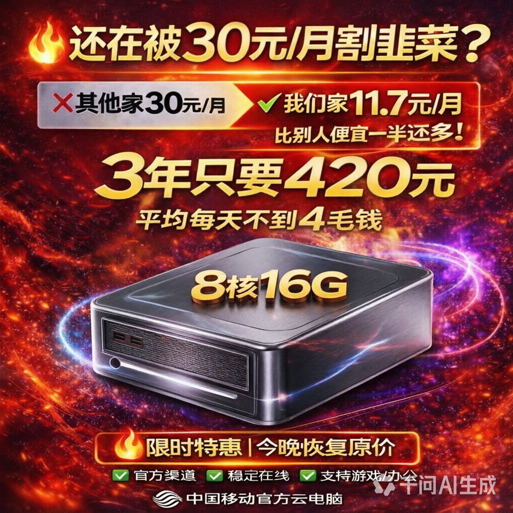 420元3年8核16G 高配移动云电脑 天翼云电脑 50M宽带游戏挂机远程图片