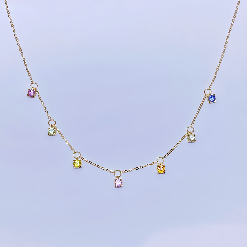 宝创集18K金镶嵌0.95克拉天然彩色蓝宝石满天星锁骨项链彩宝吊坠