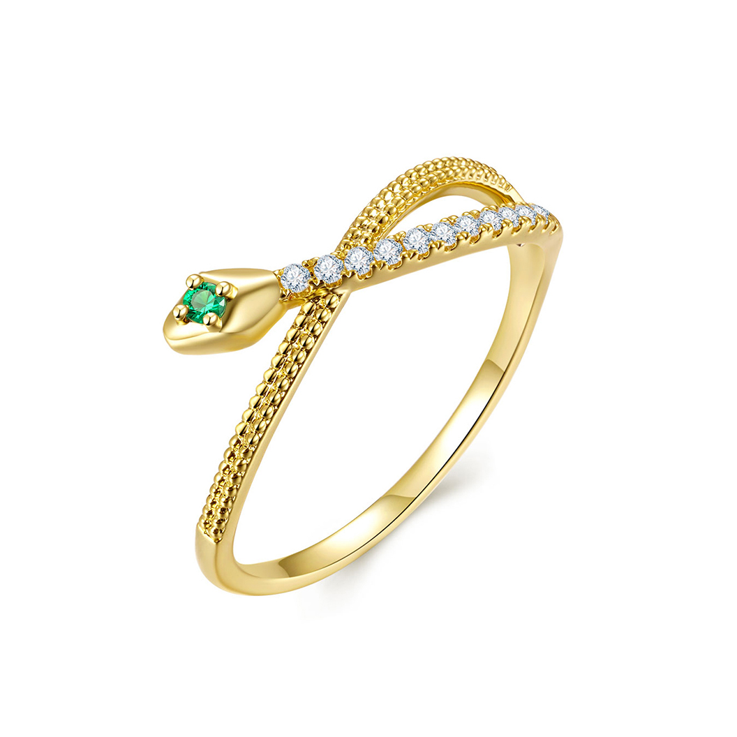 宝创集0.03克拉天然祖母绿戒指翠绿色990足金钻石彩色宝石蛇戒