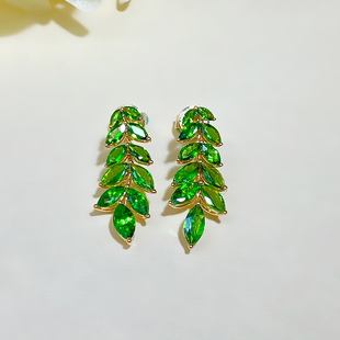 宝创集2.4克拉天然沙弗莱耳环18K金橄榄枝耳坠彩色宝石绿宝石耳饰