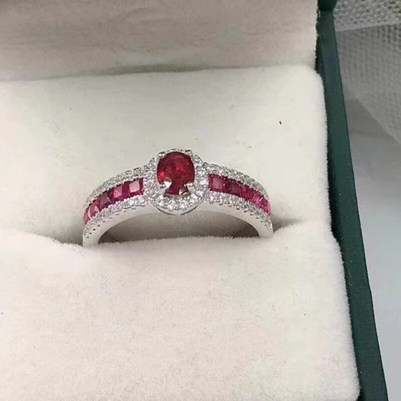 宝创集18k金镶嵌0.5克拉天然红宝石戒指经典轻奢高级感设计款戒指