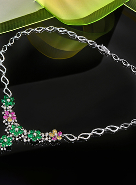 宝创集18k金7.34克拉祖母绿项链63分小红宝彩宝3.93克拉钻石定制