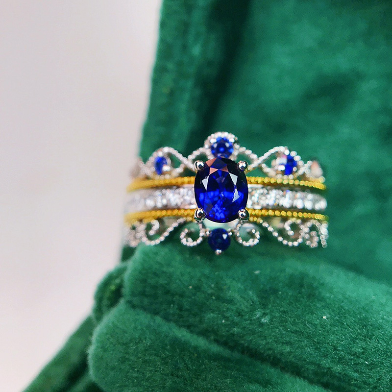 斯里兰卡天然蓝宝石戒指18k复古