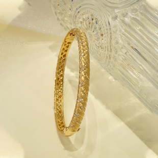 宝创集18K金0.31克拉天然钻石手镯编织黄金拉丝工艺贵妃款手镯