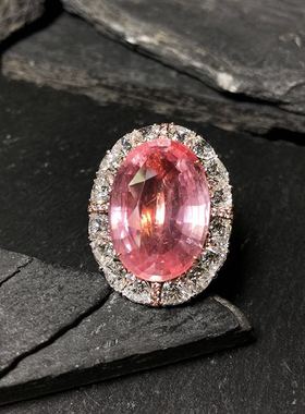 宝创集23.63克拉天然无烧橙粉色蓝宝石帕帕拉恰戒指收藏18k金彩宝