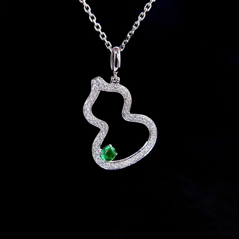 宝创集18K金镶0.08克拉天然素面祖母绿葫芦吊坠真钻石彩宝吊坠