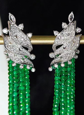 宝创集18K金镶1.208克拉天然祖母绿耳坠真金真钻气质长款流苏耳坠