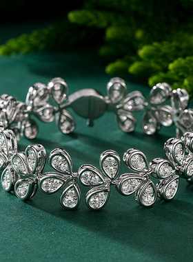 宝创集18K金4.97克拉天然钻石手链真金真钻满镶手链