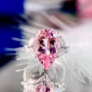 宝创集5.49克拉天然樱花粉摩根石戒指18K金镶钻石彩宝戒指定制