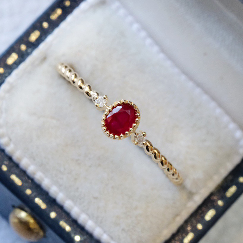 宝创集18K金镶嵌0.2克拉天然鸽血红宝石戒指钻石彩宝简约百搭女戒