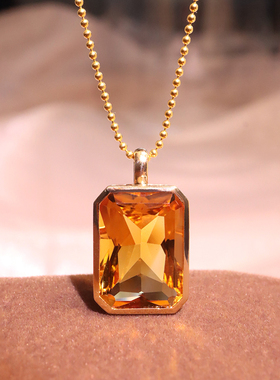 宝创集6.16克拉巴西天然黄水晶吊坠18k素金款黄色大宝石毛衣项链