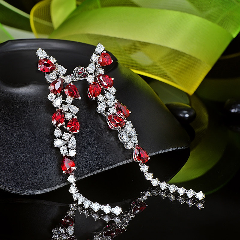 宝创集18k金6.55克拉天然鸽血红宝石耳环耳坠晚装礼服酒会宴会