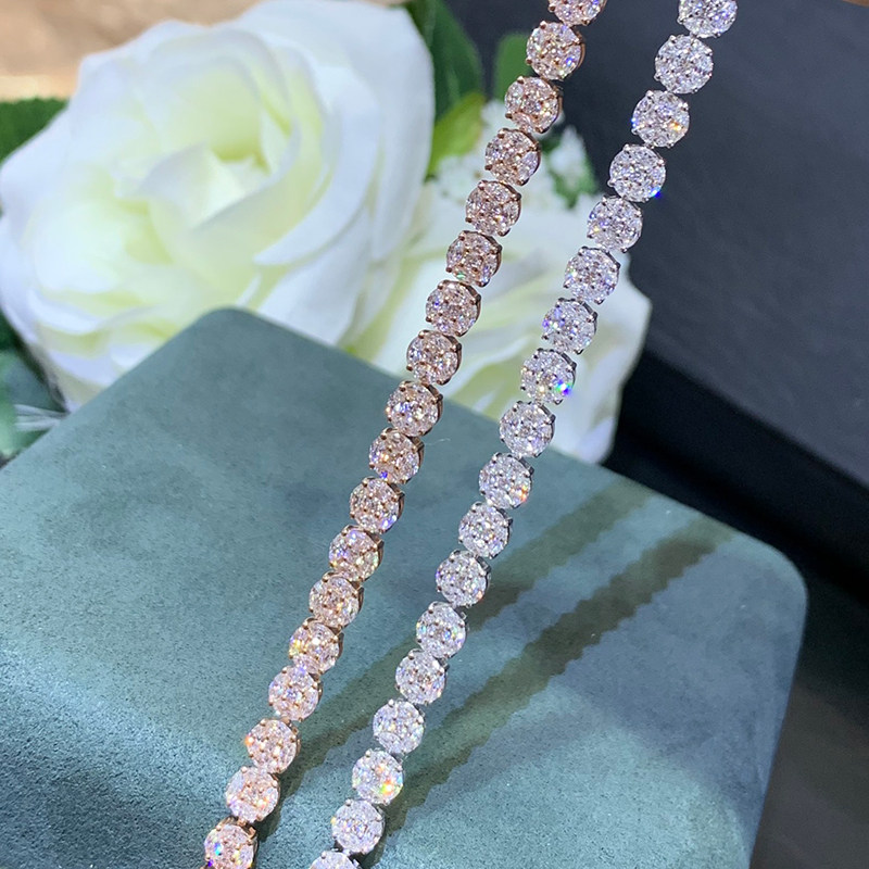 宝创集4.58克拉天然钻石手链18k金钱币满圈圆形马眼钻石手镯