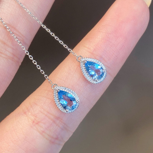 18K金天然海蓝宝耳线宝创集