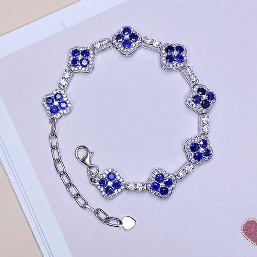 天然蓝宝石手链宝创集四叶草