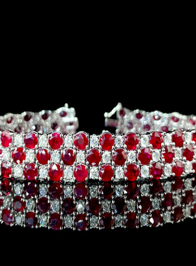 宝创集18k金镶14.83克拉天然红宝石手链豪华鸽血红真钻石奢华