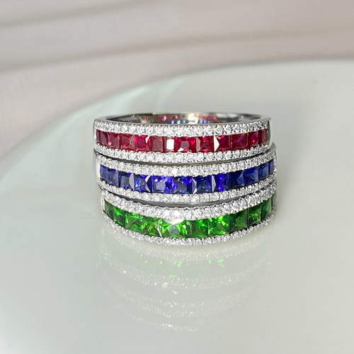 宝创集18k金天然祖母绿戒指钻石