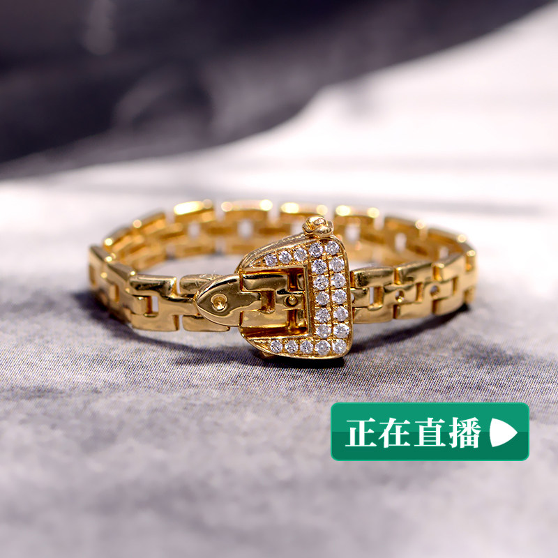 宝创集18K黄金软链食指戒子ins风钻石皮带手表链可调节欧美风女戒
