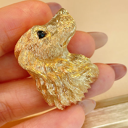 宝创集18K素金可爱金毛胸针吊坠两用款萌宠时尚精致礼物