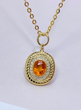 宝创集18K金镶嵌0.5克拉天然芬达石吊坠钻石复古锁骨链坠橙色