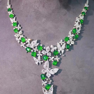 宝创集18K金约14.65克拉天然祖母绿钻石项链真钻晚宴百搭气质