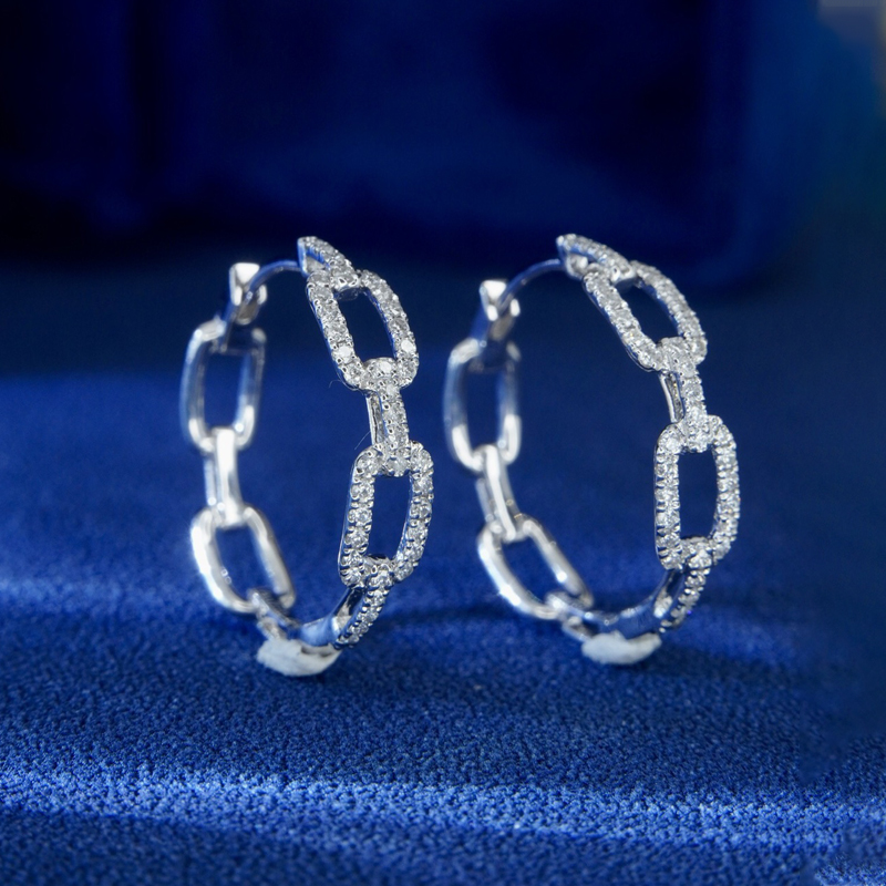 方格满钻天然钻石耳钉宝创集