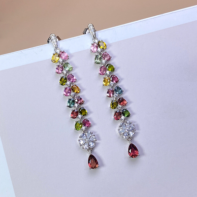 宝创集天然碧玺长款耳坠